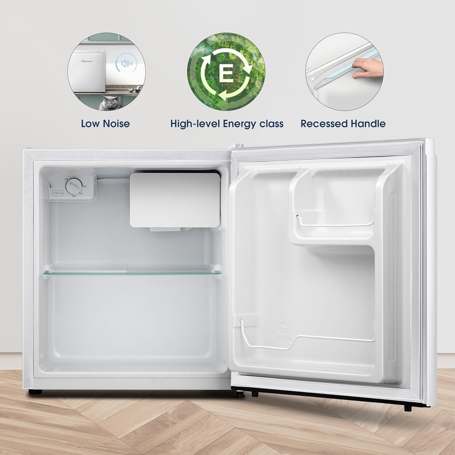 Mini Fridge 45L Compact Table Top Adjustable Thermostat Reversible White