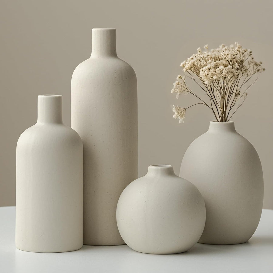 Modern Ceramic Vase Set 4 Beige Neutral Minimalist Home Decor