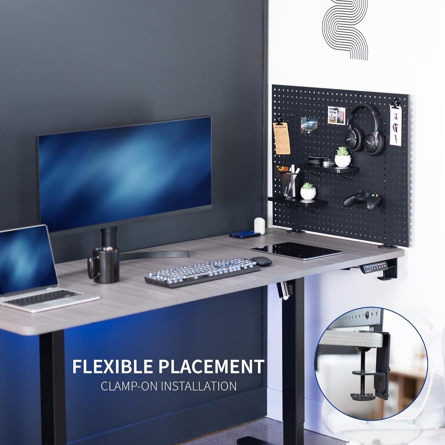 Clamp-On Steel Desk Pegboard 76×61cm Magnetic Organizer Panel Black