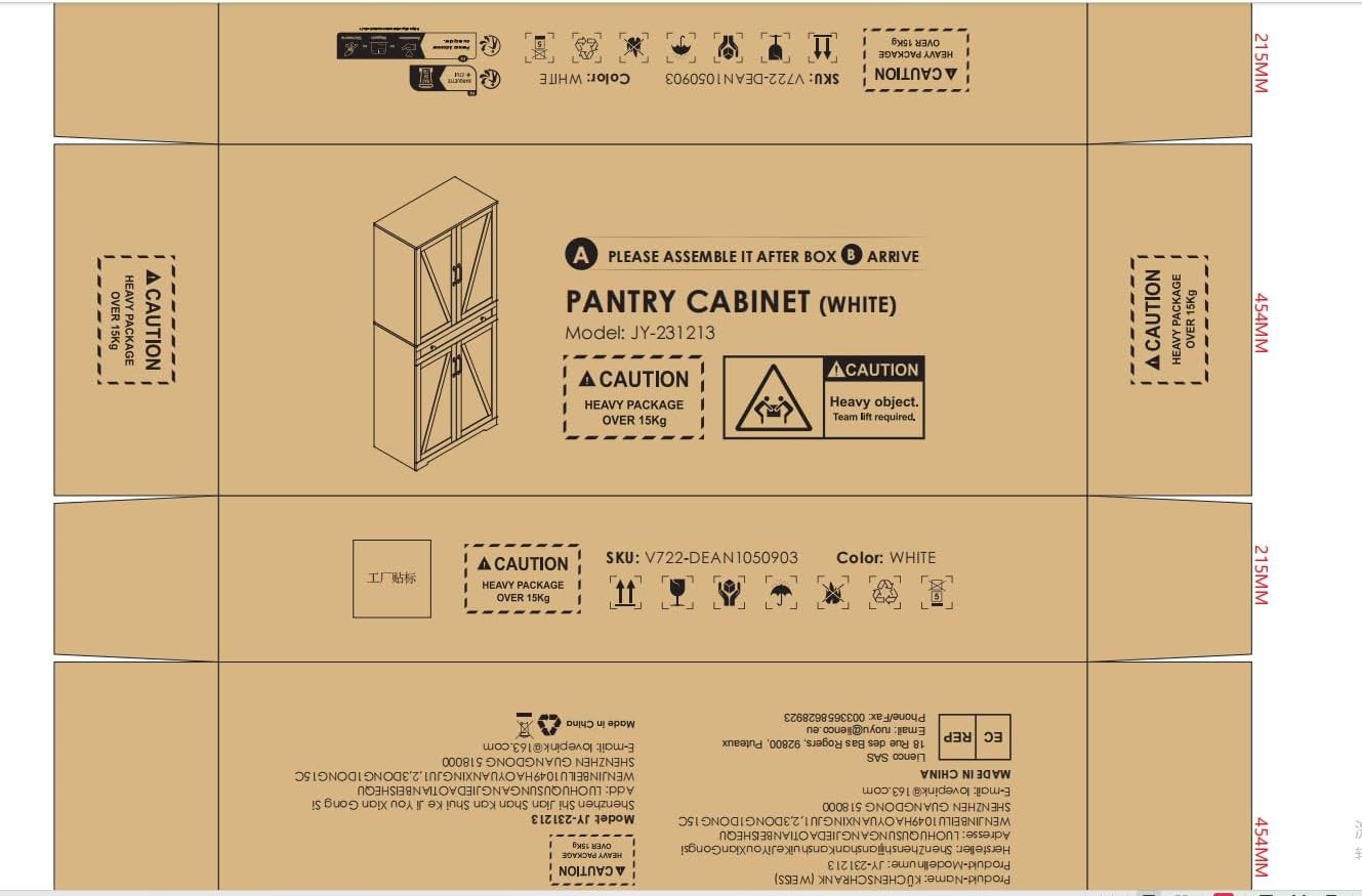 Black Kitchen Pantry Cupboard | Tall Sideboard Cabinet with Drawer & Shelves