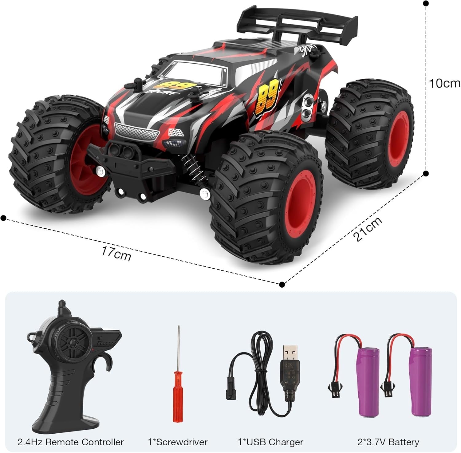 2WD RC Monster Truck 20KM/H 2.4GHz Fast Off-Road Remote Control Car Kids Toy