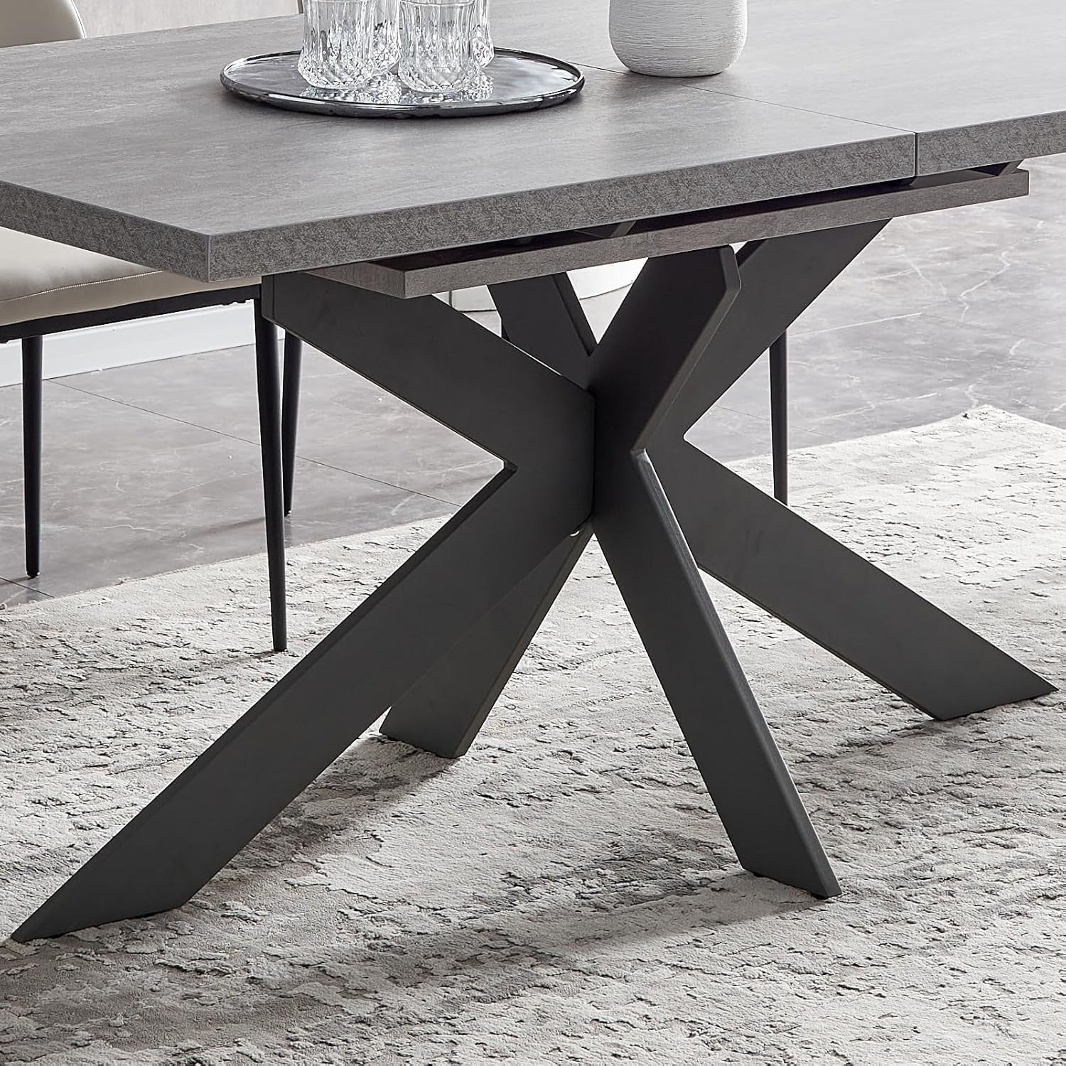 Extendable Dining Table Grey Wood Effect 4-6 Seater Kitchen Modern Room
