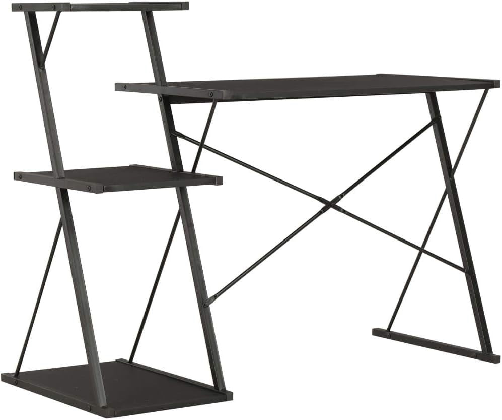 Modern Black Computer Desk with Shelves 116x50x93cm Office Workstation