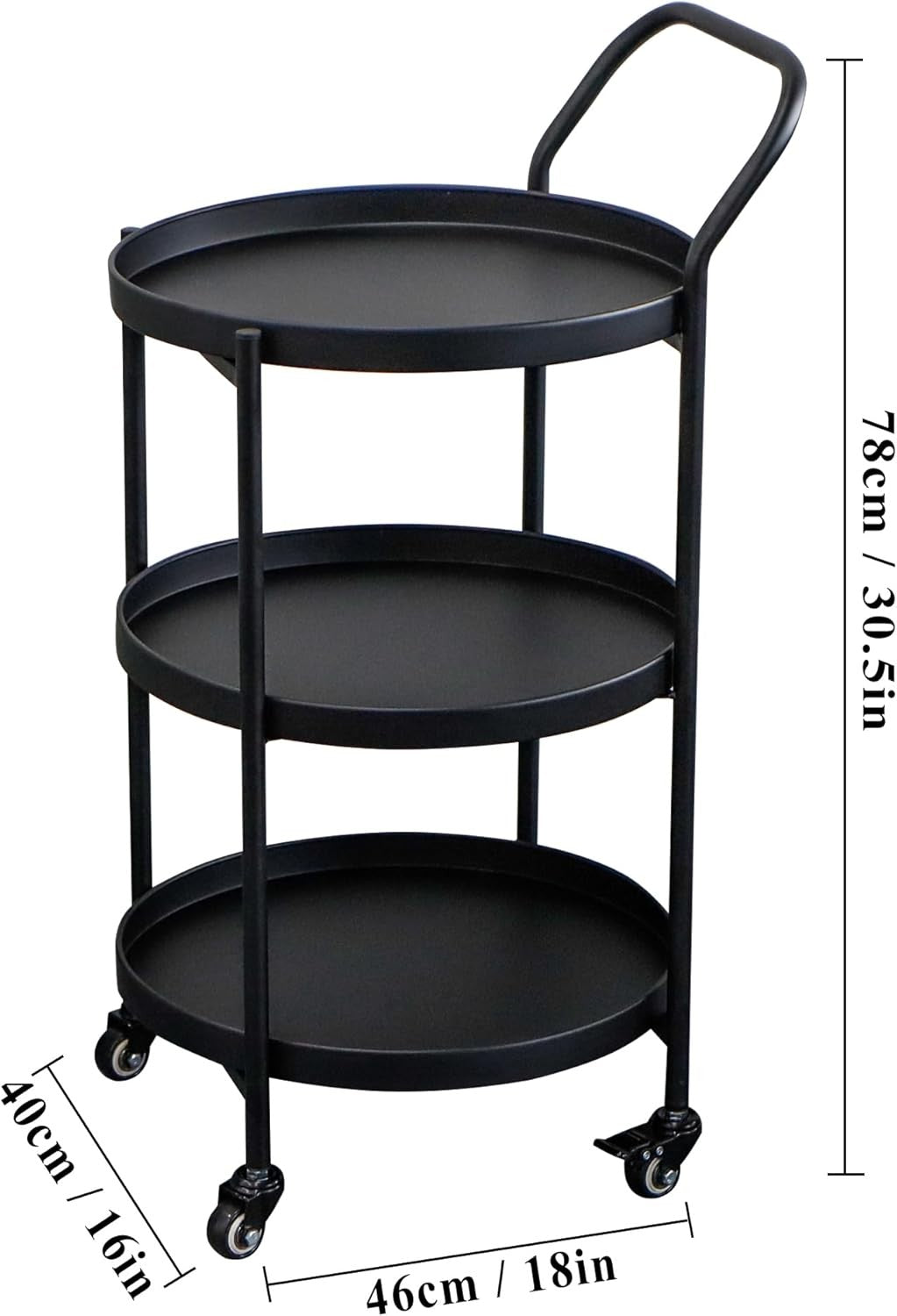3 Tier Rolling Bar Cart Metal Serving Trolley with Wheels Lockable Storage