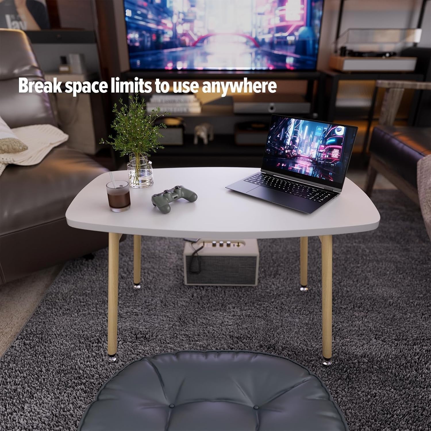 Portable Folding Coffee Table White for Small Spaces, Modern 80x40cm