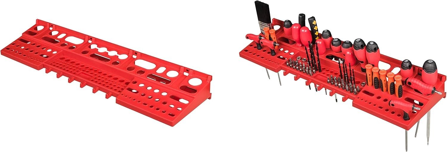 Expandable Red Polypropylene Tool Wall 117x115cm 78 Holder Workshop Set