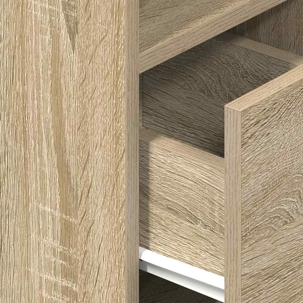 Set of 2 Oak Bedside Tables with Drawer & Shelves | Modern Wood Nightstands