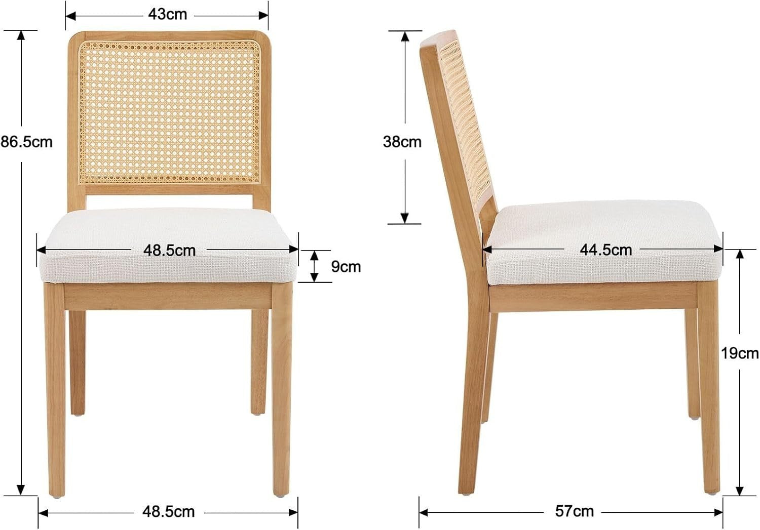 White Rattan Dining Chairs Set of 4 Upholstered Solid Wood Mid Century Style