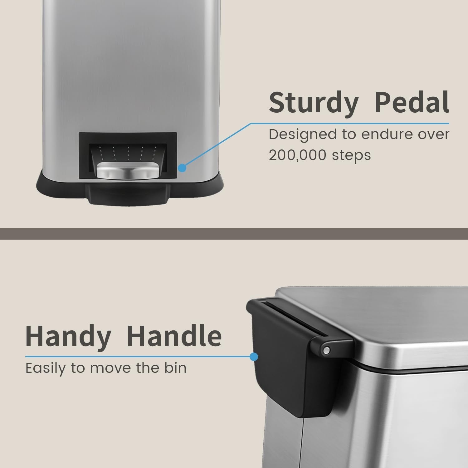 17L Slim Stainless Steel Pedal Bin Soft Close Kitchen Silver