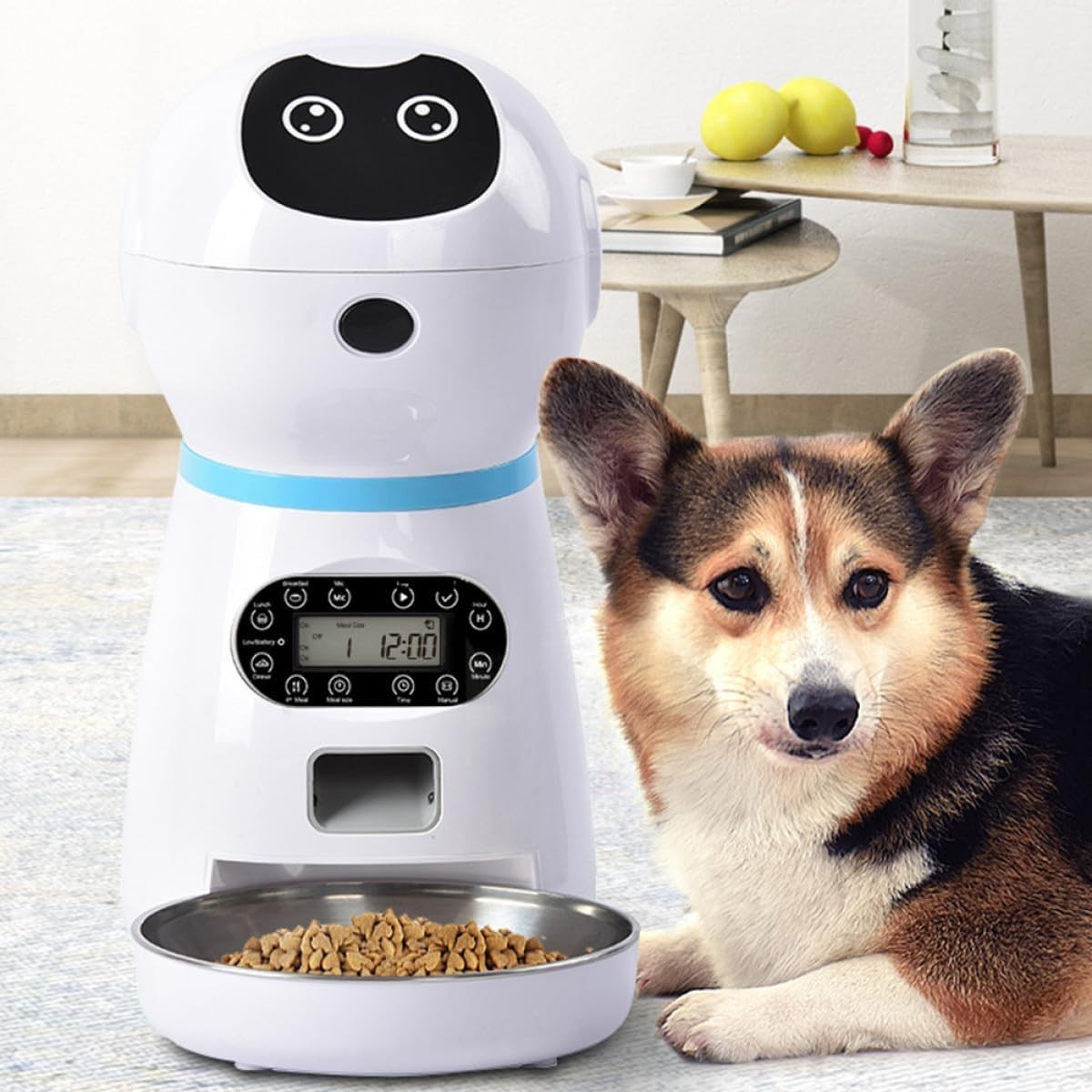 Automatic Pet Feeder Timed Food Dispenser Stainless Steel Bowl White