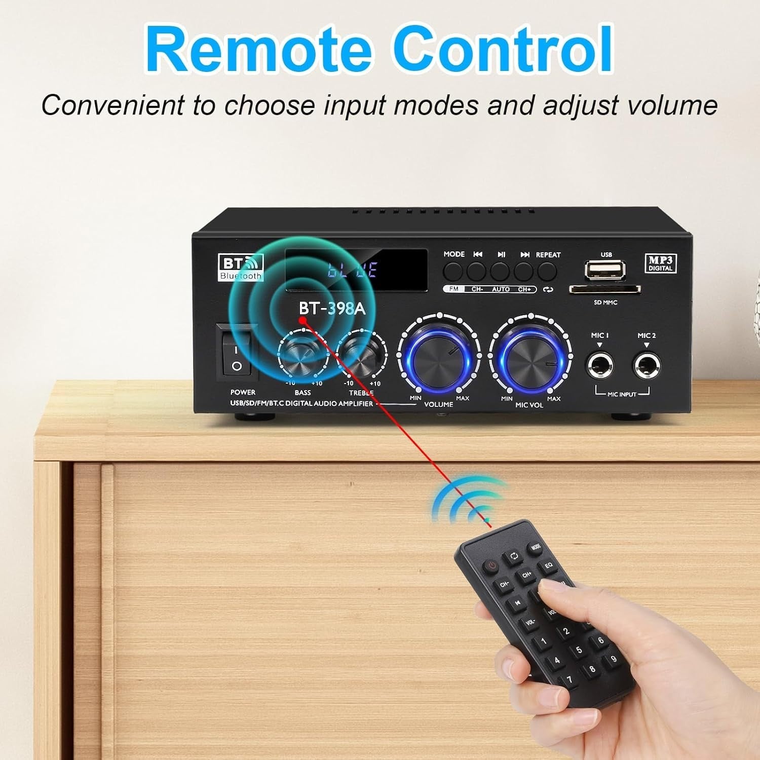 900W Bluetooth Stereo Amplifier 2 Channel Optical Coax FM