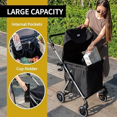 4 Wheel Shopping Trolley Folding Large 58L Swivel Wheels Lightweight