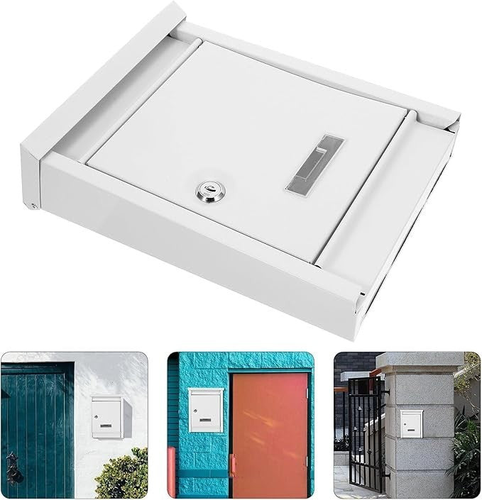 Weatherproof Locking Wall Mount Mailbox Secure Outdoor Iron Post Box White
