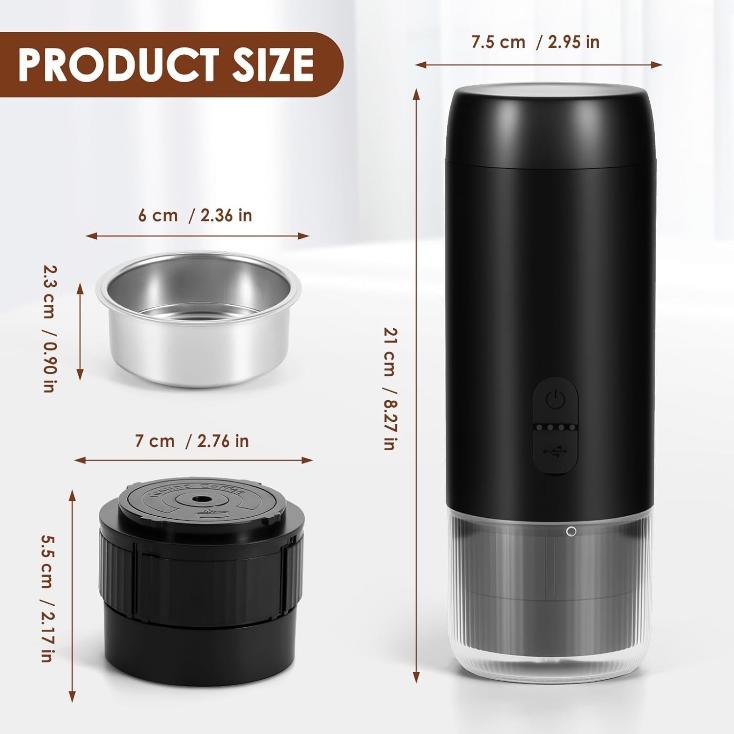 Portable Electric Espresso Maker | USB-C Rechargeable Travel Coffee Machine Blk
