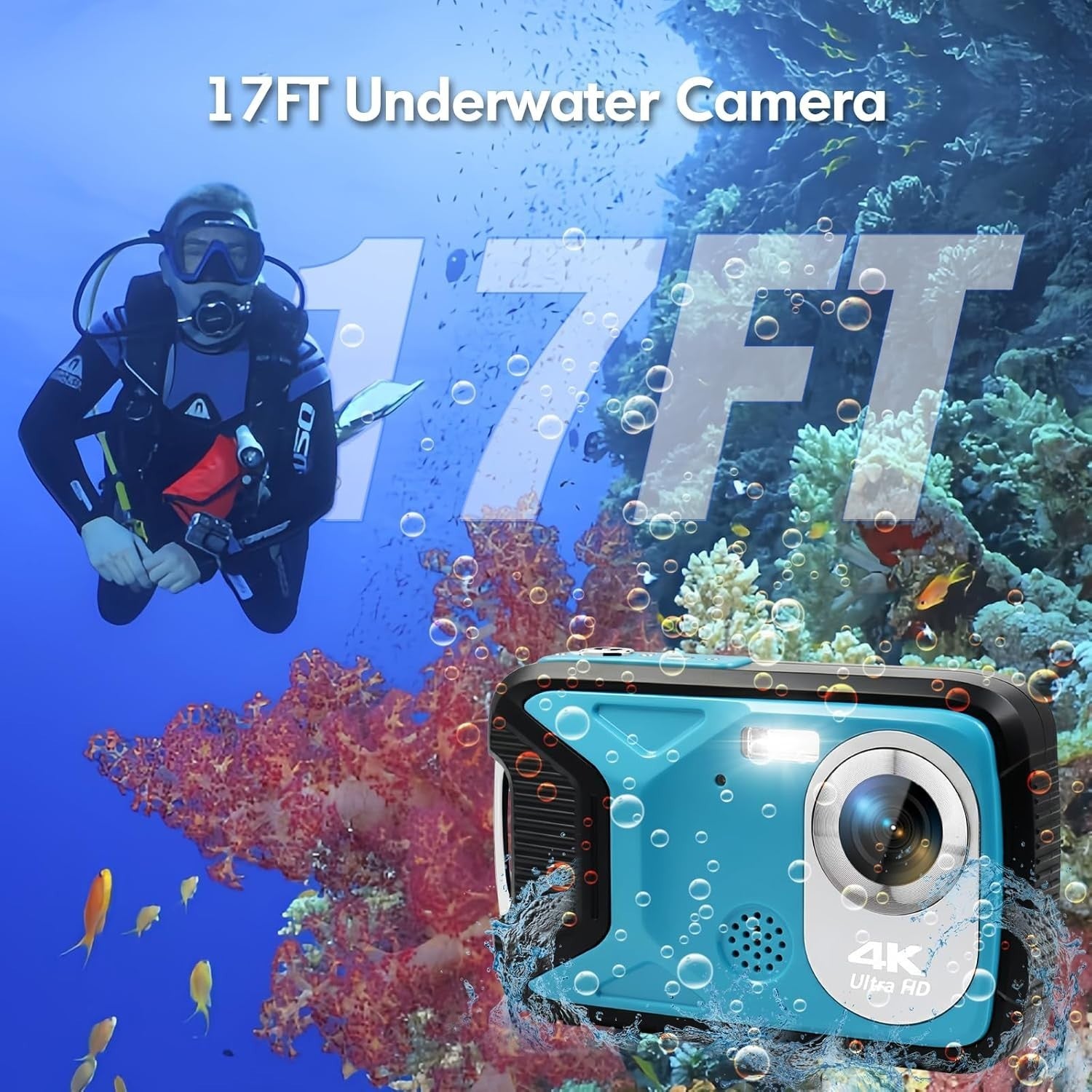 4K Waterproof Digital Camera 18X Zoom Snorkeling Camera w/32GB
