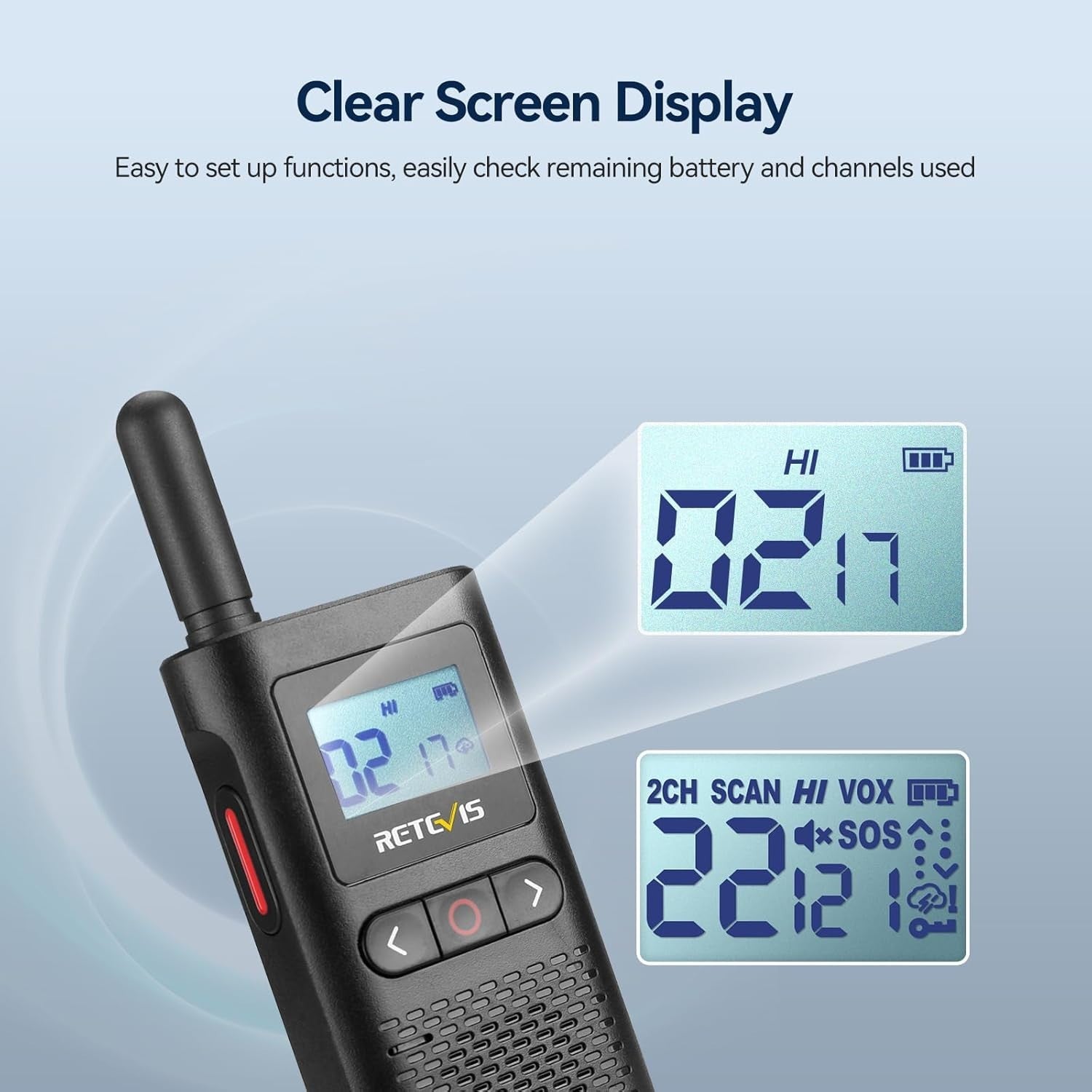 PMR446 Walkie Talkies Rechargeable VOX LCD Display Long Range 2 Pack