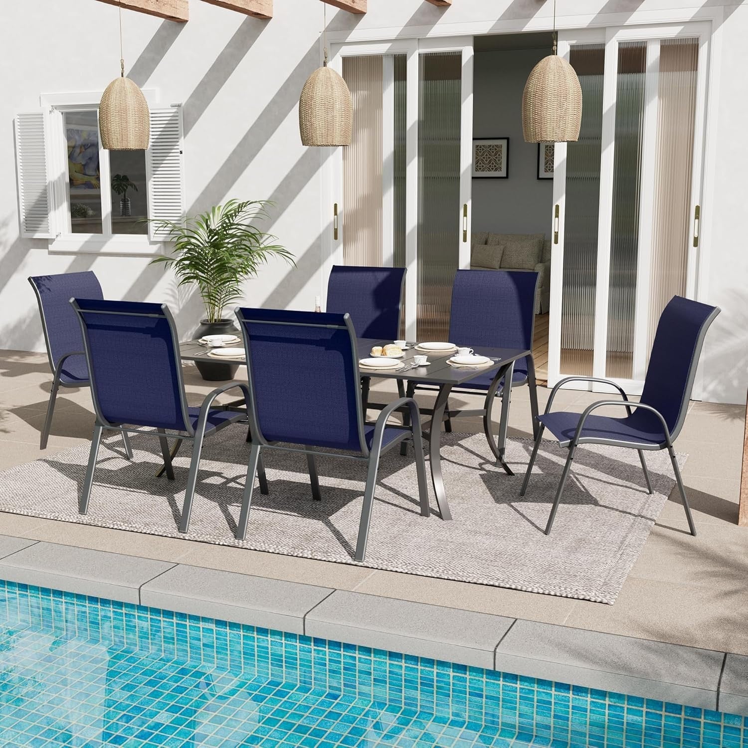6x Stackable Outdoor Patio Dining Chairs Weatherproof Garden Seating