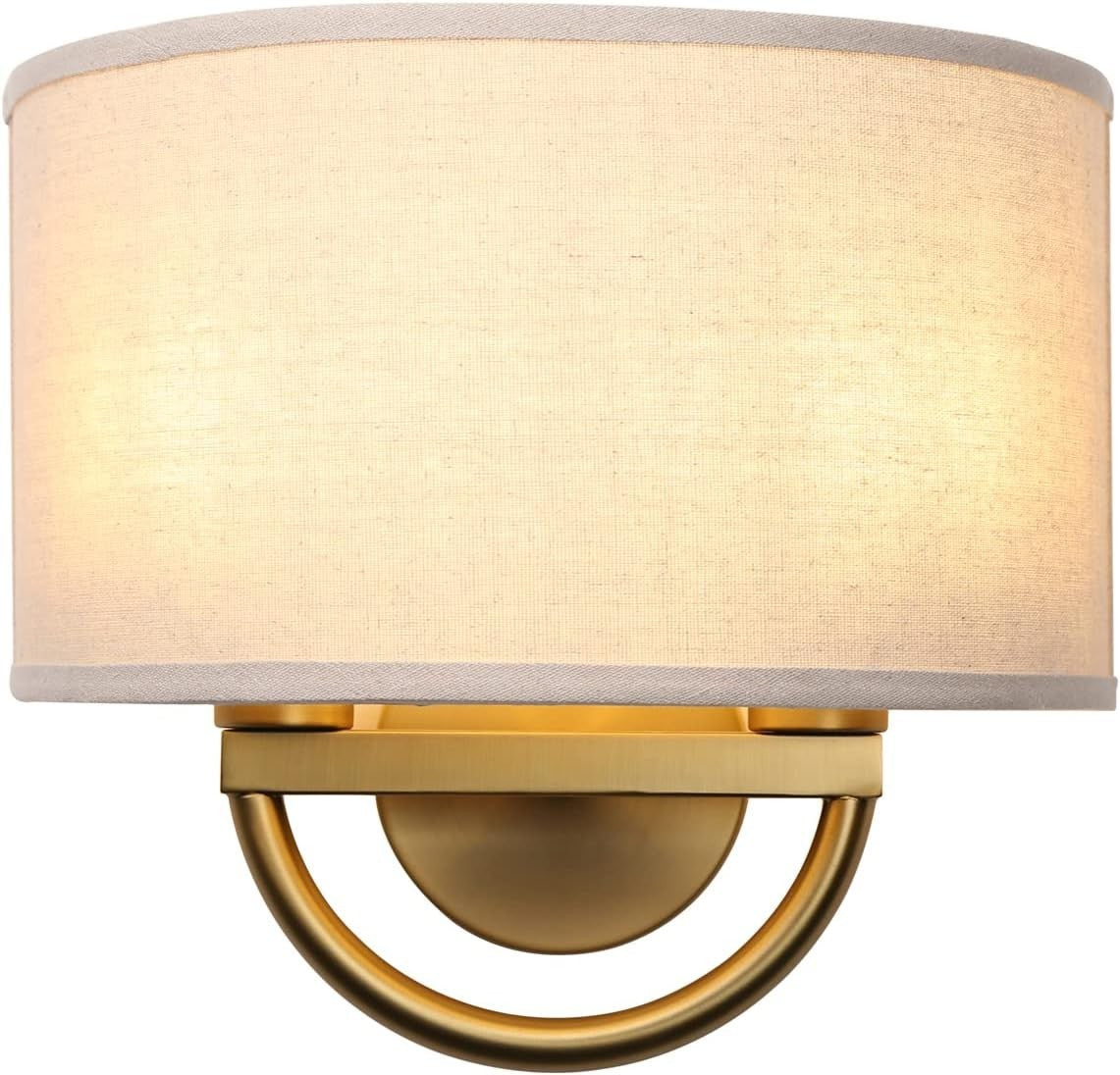 2-Light Wall Sconce Lamps with Linen Shade | Antique Brass | Easy Install