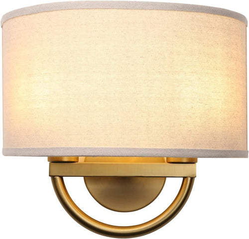 2-Light Wall Sconce Lamps with Linen Shade | Antique Brass | Easy Install