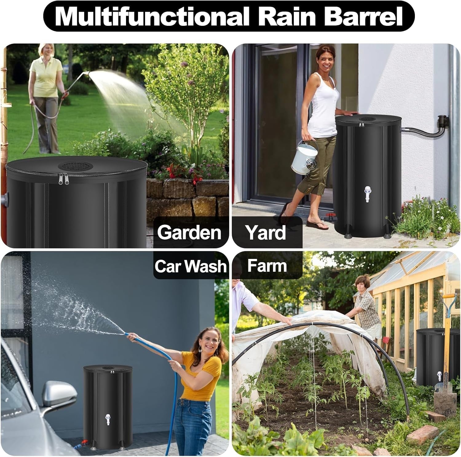 100L Collapsible PVC Rain Barrel with Mesh Top, Spigot & Overflow Kit