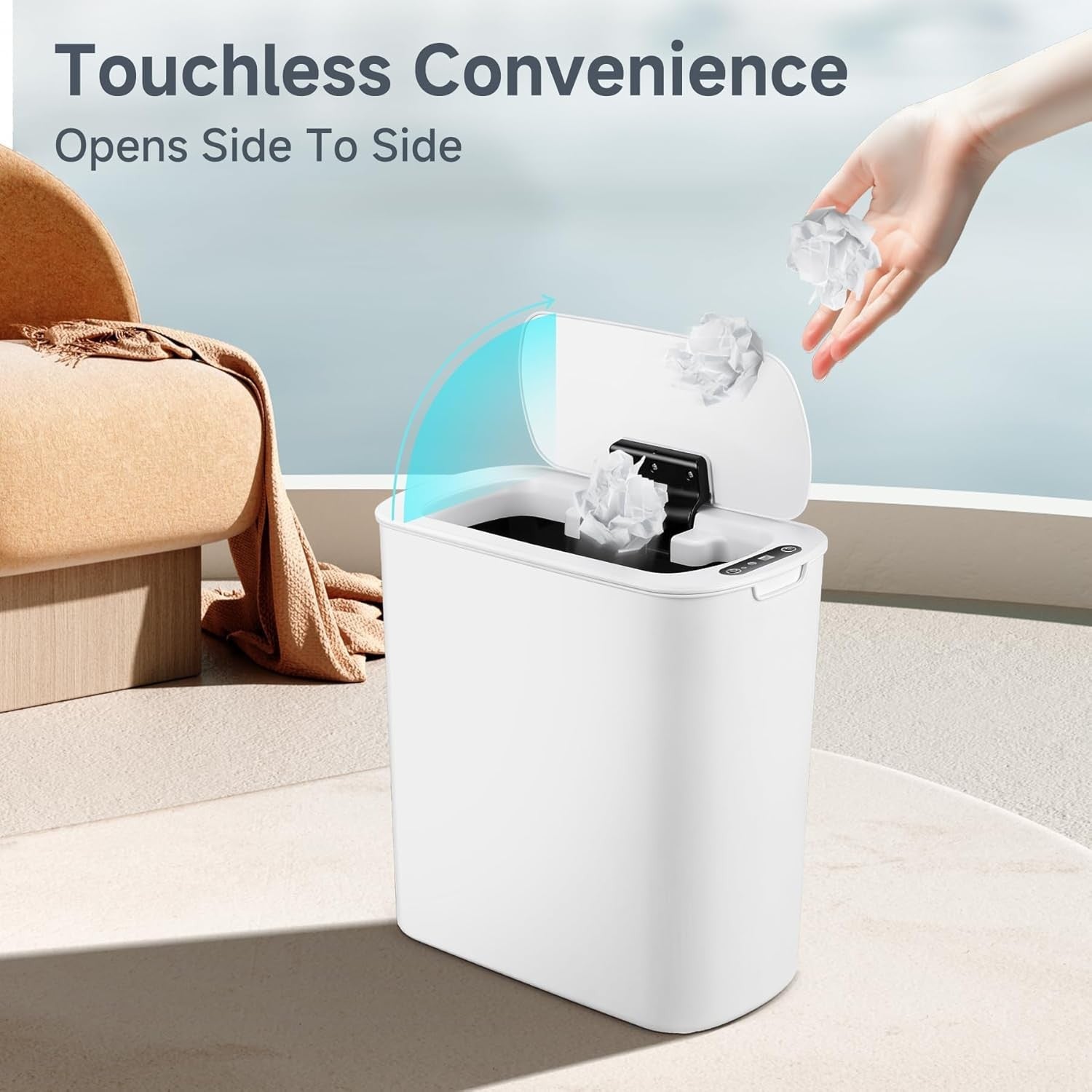 Automatic Touchless Bathroom Bin 2.6 Gallon Slim Motion Sensor White