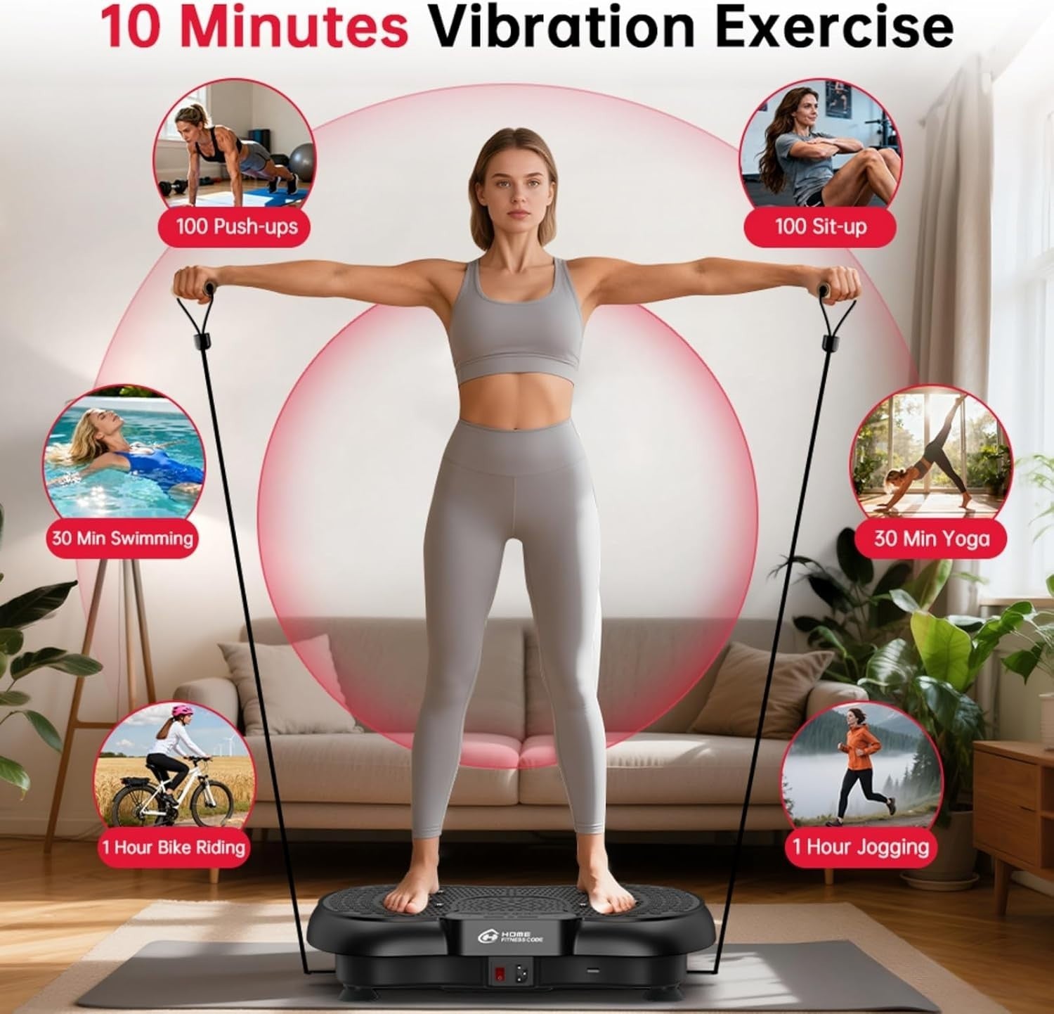 Black Vibration Plate Exercise Machine 99 Speeds Bluetooth Fat Burn