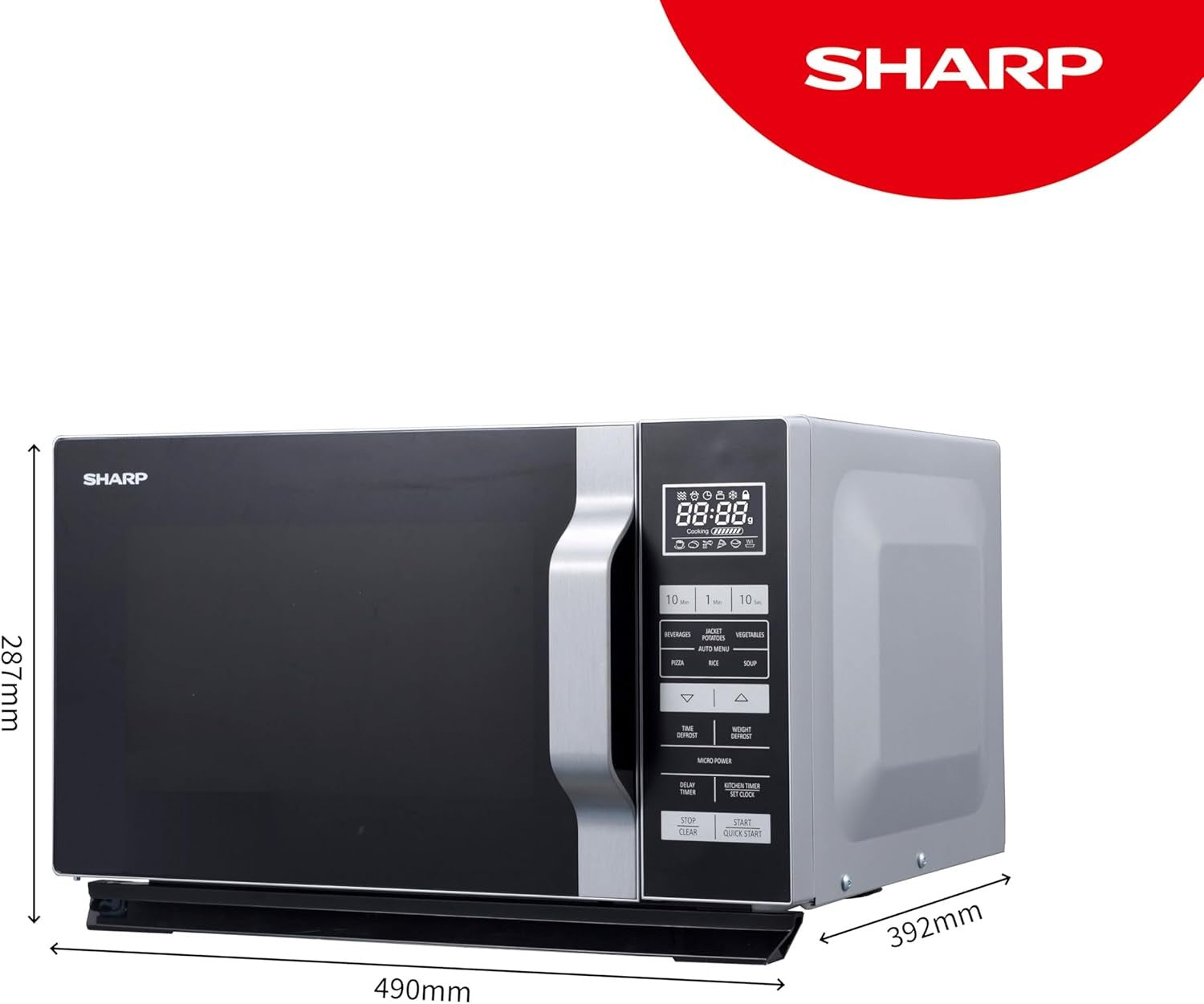 Sharp 23L 900W Solo Microwave Digital Silver Countertop Oven