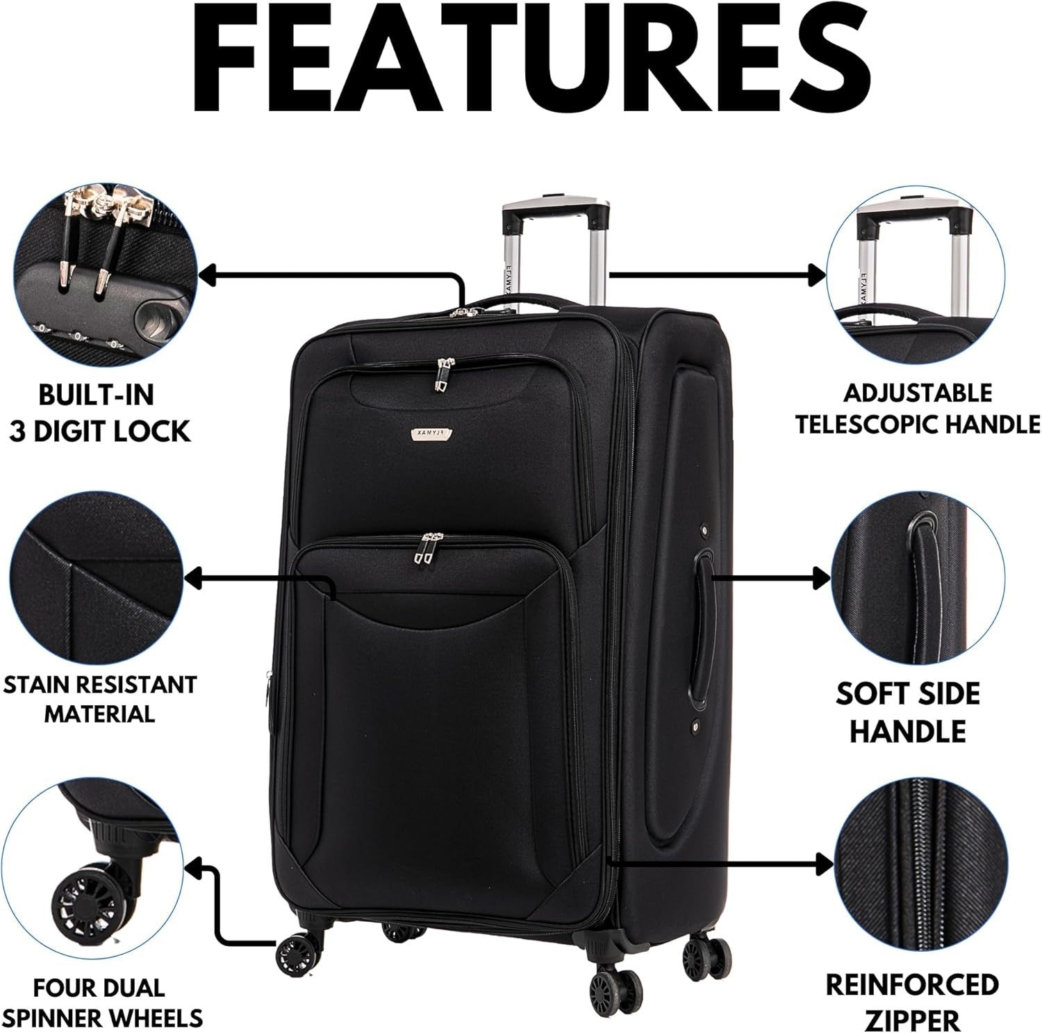 24” Medium Lightweight Expandable Suitcase 4 Wheel Travel Luggage Lock