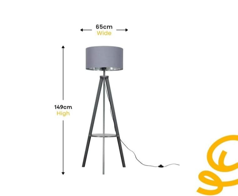 Wood Tripod Floor Lamp with Shelf & White Drum Shade | E27 LED | Modern Loft