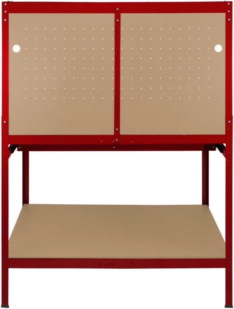 Red Garage Workbench Steel Pegboard Drawer LED Light 370kg Tool Station