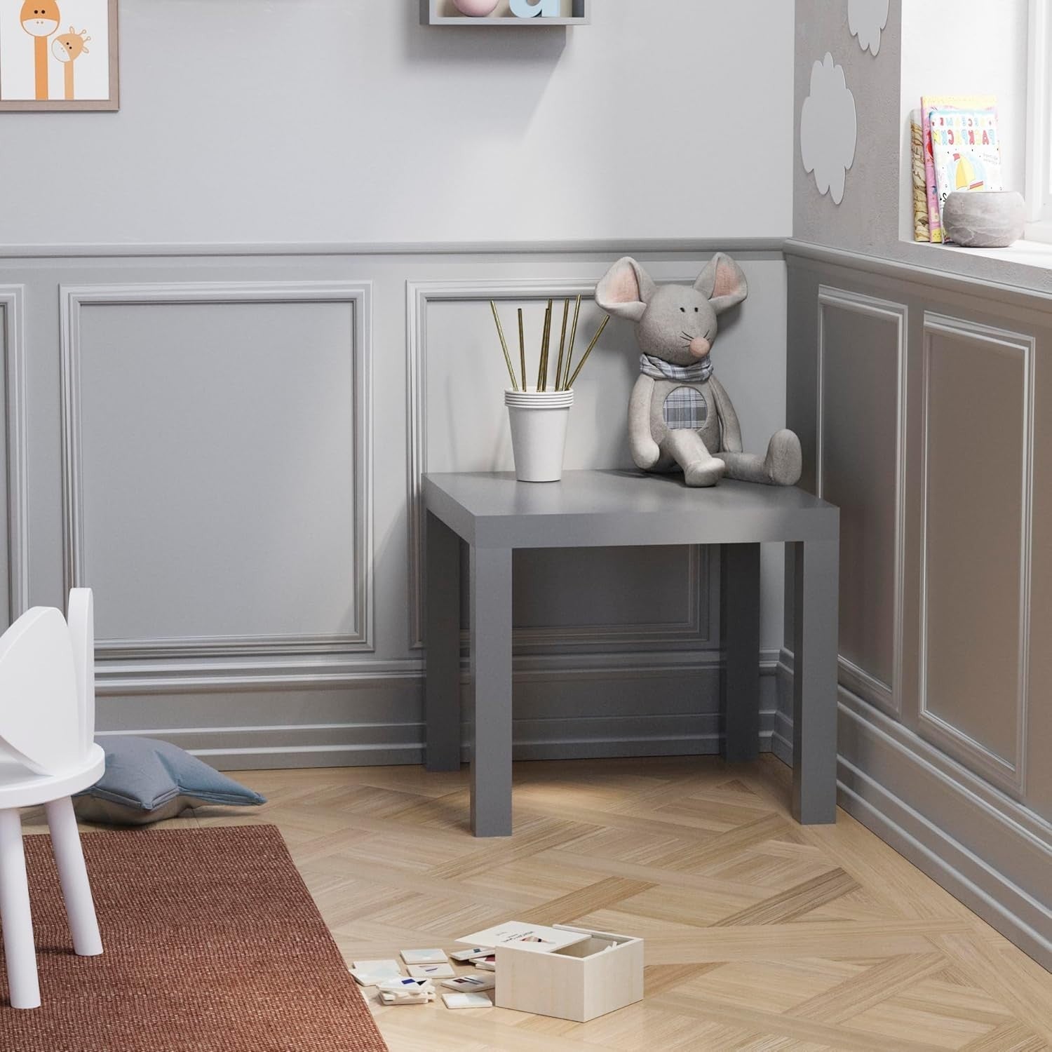 Modern Grey Square Side Table – Compact Lightweight End Table for Living Room