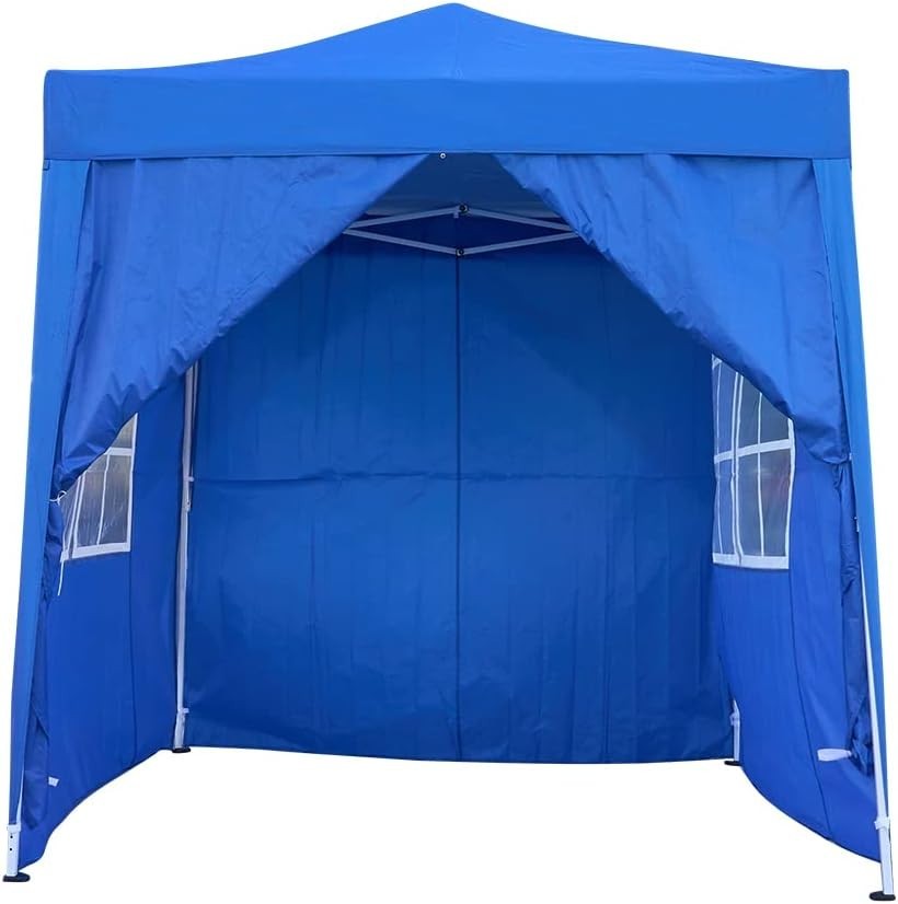 2x2m Blue Pop-Up Gazebo Marquee Tent with 4 Polyester Sidewalls Garden Canopy