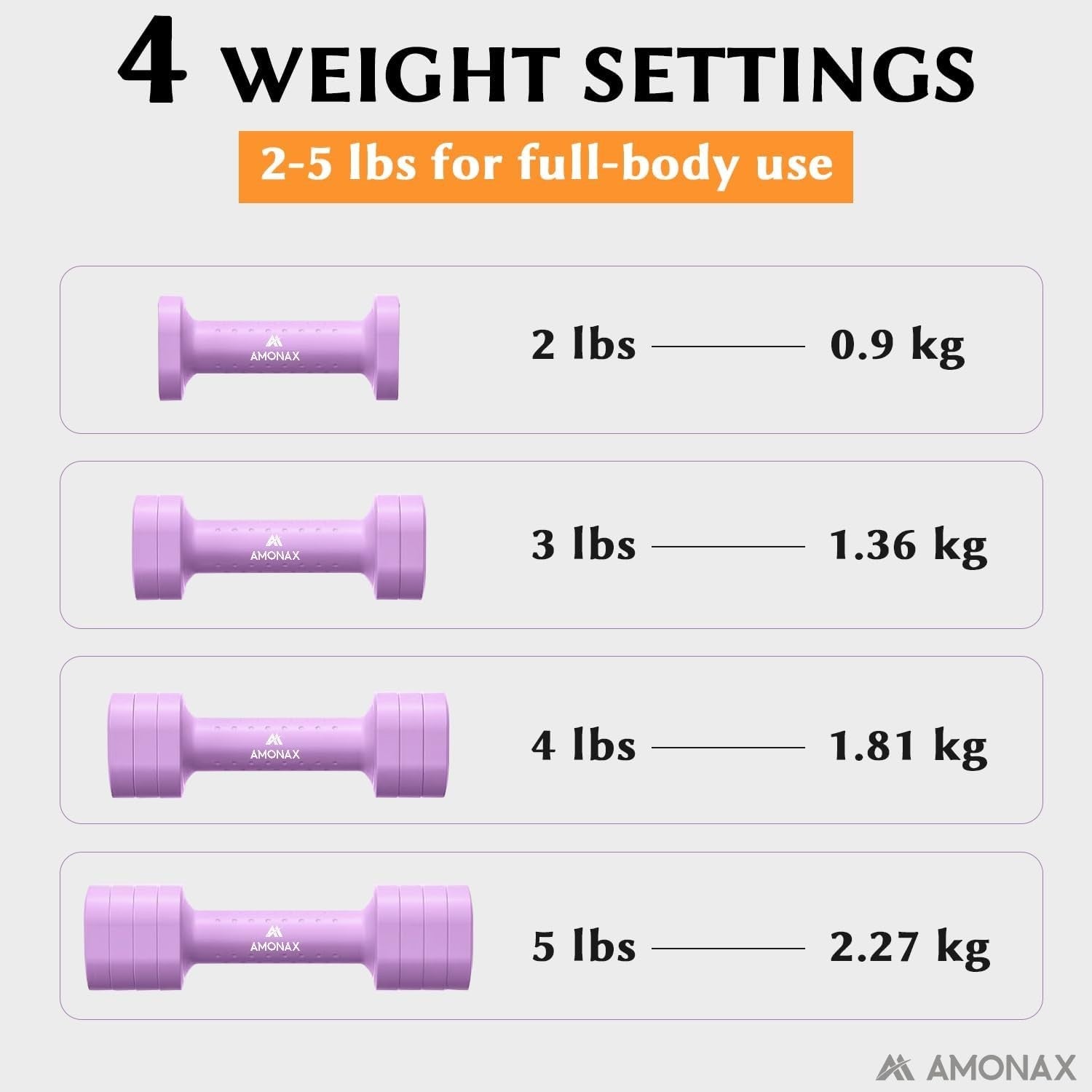 Light Purple Adjustable Dumbbell Pair 2–5lb 4-Level Quick Lock Home Gym