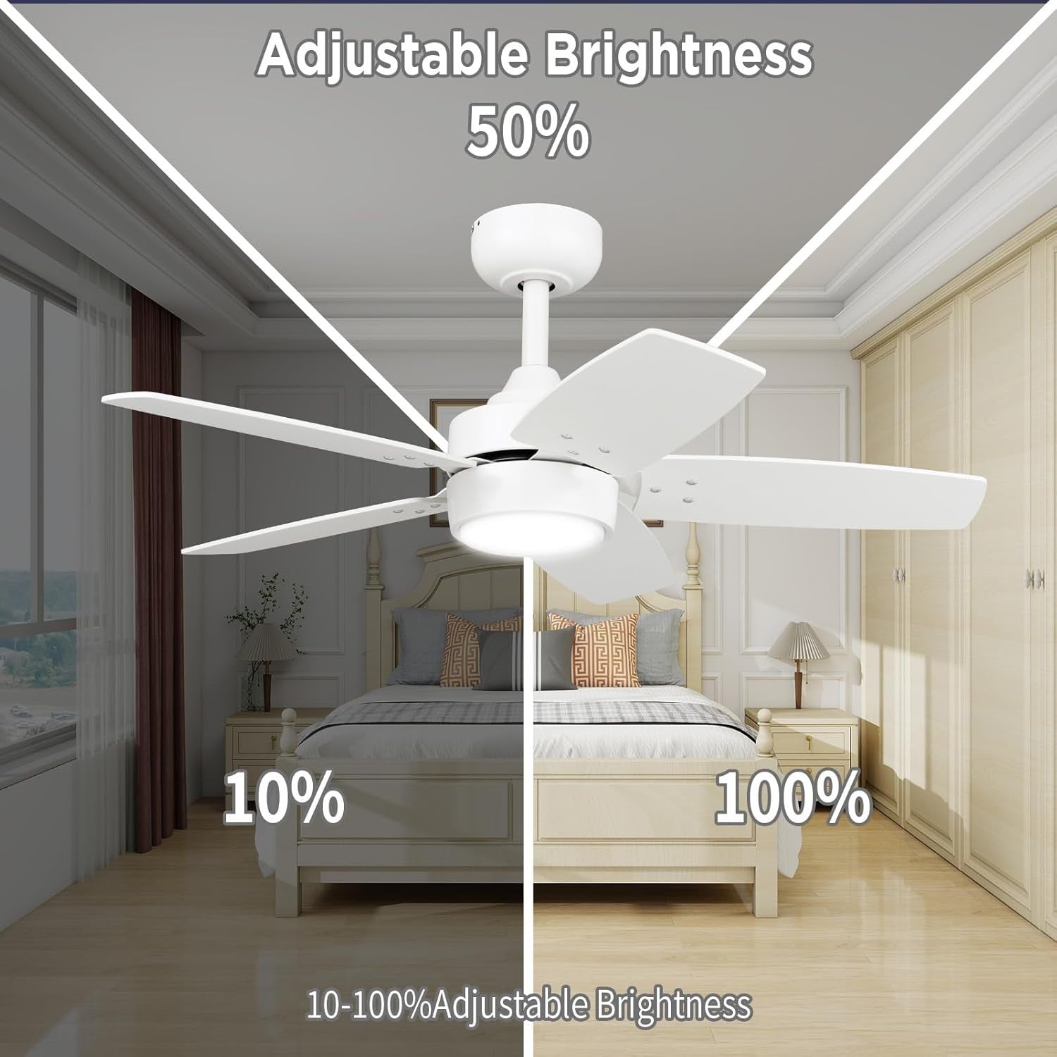 Vagizm 36" Ceiling Fan with Light, 6-Speed Quiet DC Motor, Matte White