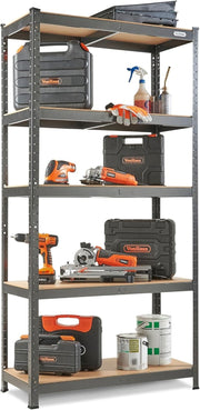 5-Tier Garage Shelving 180x90x40cm Hammered Metal MDF Heavy-Duty Boltless