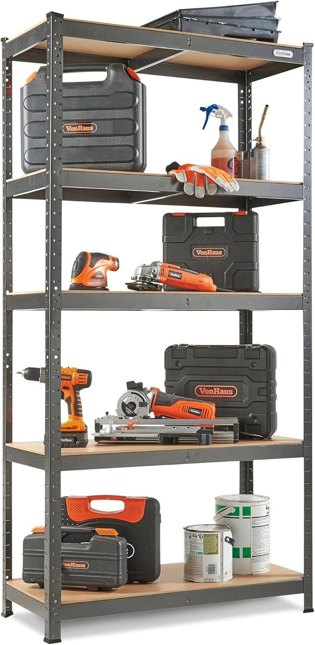 5-Tier Garage Shelving 180x90x40cm Hammered Metal MDF Heavy-Duty Boltless