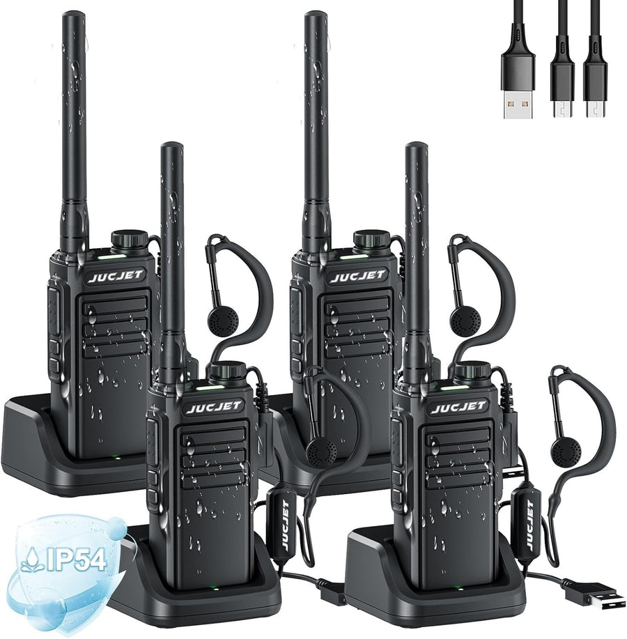 IP54 Waterproof Walkie Talkies PMR446 16 Channel Type C 4 Pack