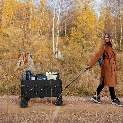 70L Foldable Utility Wagon Cart All-Terrain Wheels Telescopic Handle Black