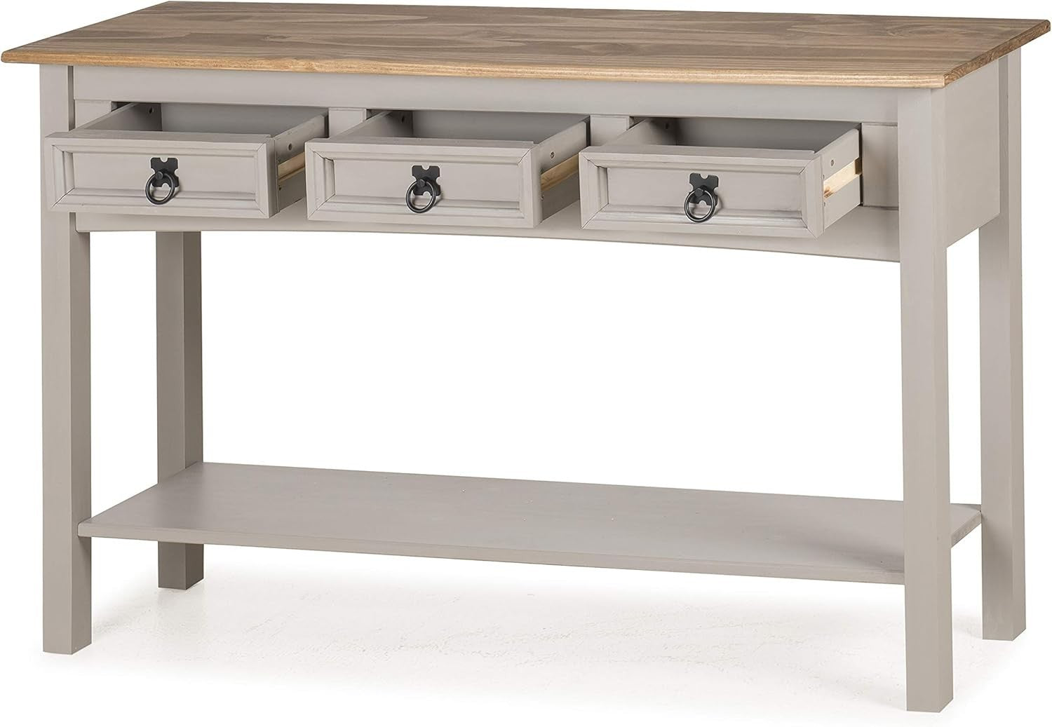 Grey Wax 3 Drawer Console Table | Solid Pine, Rustic Entryway Storage