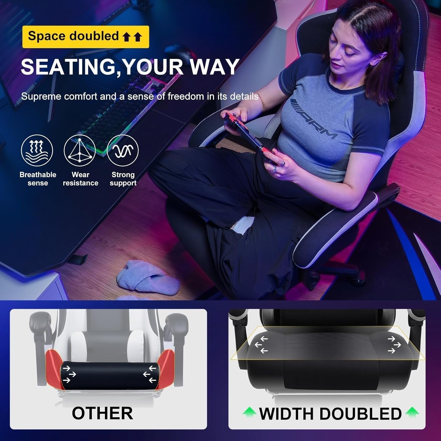 Gaming Chair PC Racing Seat Suede Fabric Tall Adult Recliner Office Desk Swivel