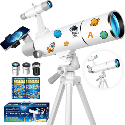 80mm Aperture 500mm Refractor Telescope with Phone Adapter & Stickers – White