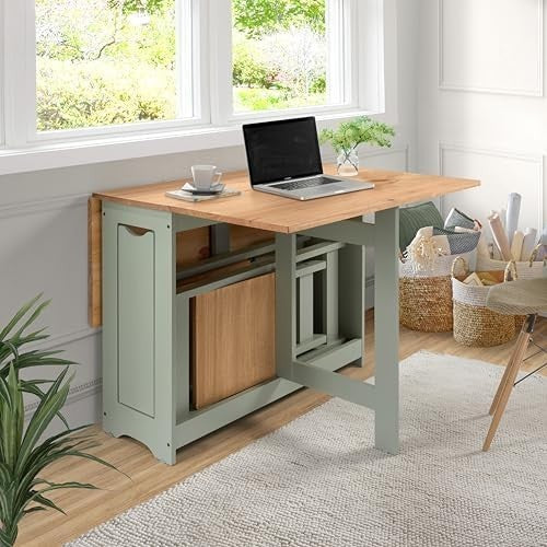 Space-Saving Butterfly Dining Set 4 Chairs Green Rustic Pine