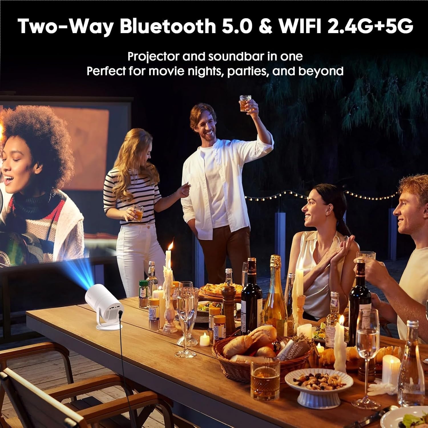 Smart Google TV Projector 1080P Voice Control WiFi Bluetooth Portable