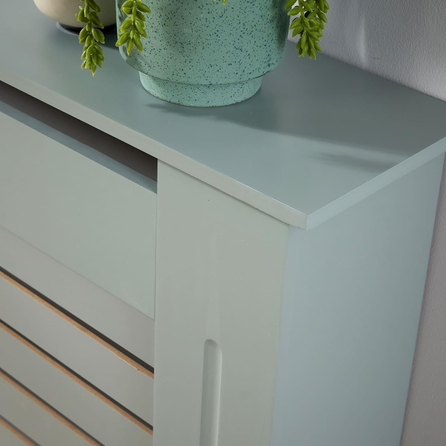 Grey Radiator Cover Wooden Slatted Grill Cabinet Shelf 112x19x82cm Medium