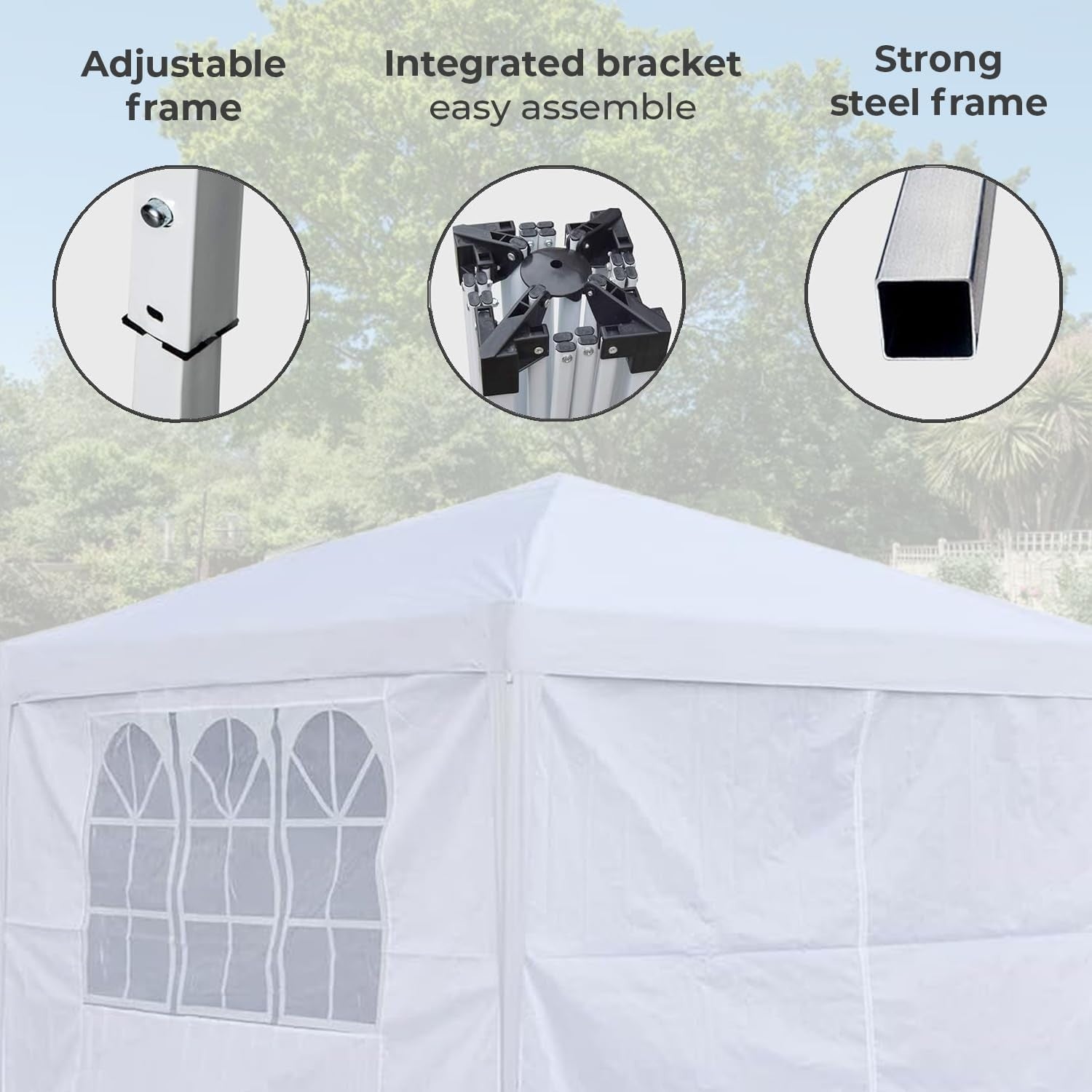 3x3M White Pop Up Gazebo Waterproof Garden Party Tent With Sides & Carry Bag