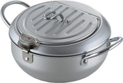 Japanese Tempura Deep Fryer Pot 2.2L With Lid Thermometer Iron