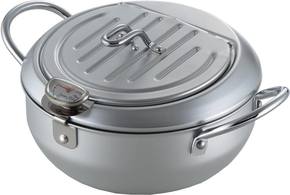 Japanese Tempura Deep Fryer Pot 2.2L With Lid Thermometer Iron
