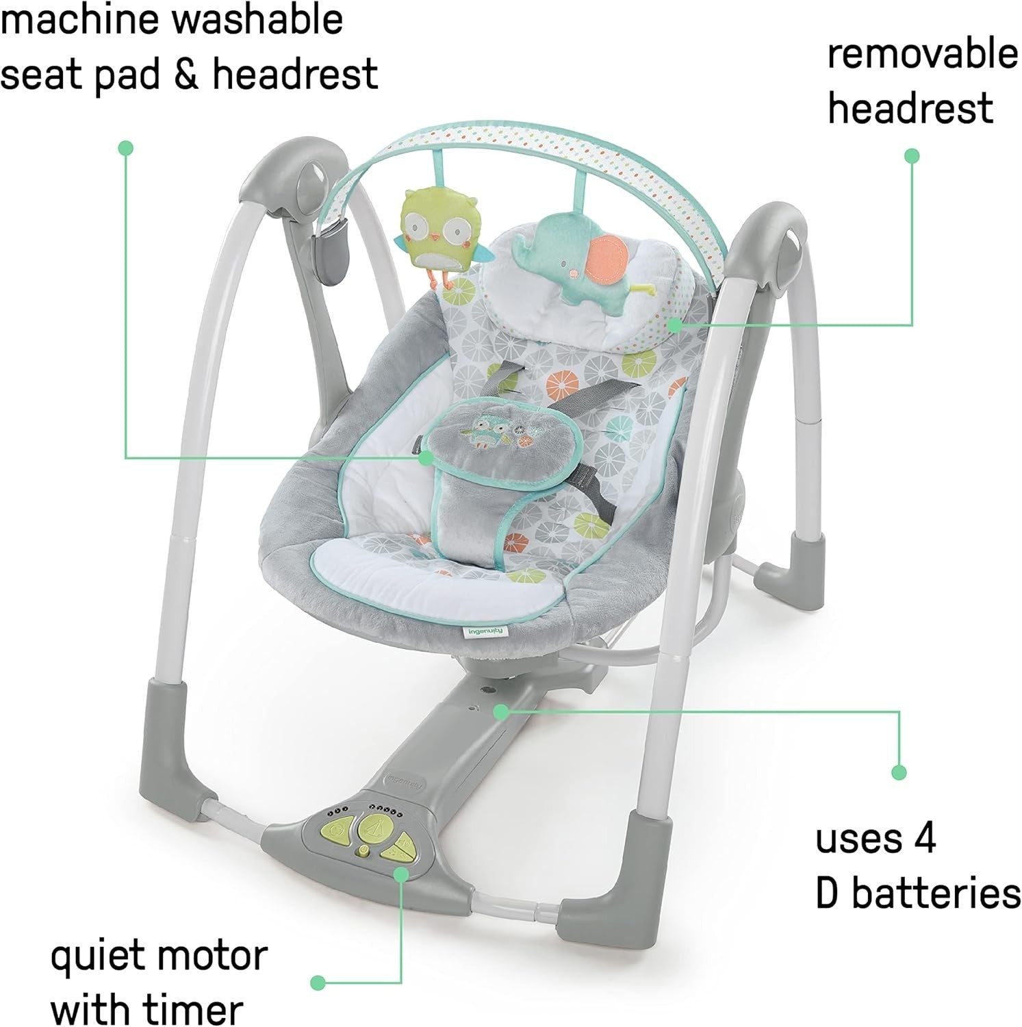 2in1 Baby Swing and Infant Seat with Music Vibrations Adjustable Portable Hoots