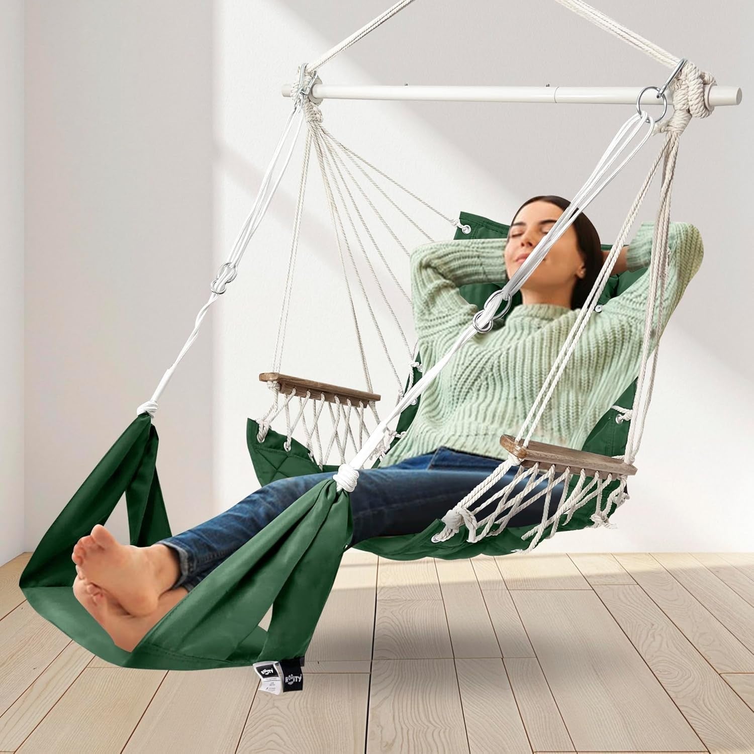 Hammock Swing Chair with Footrest & Armrests | 350lbs Capacity Quilted Seat