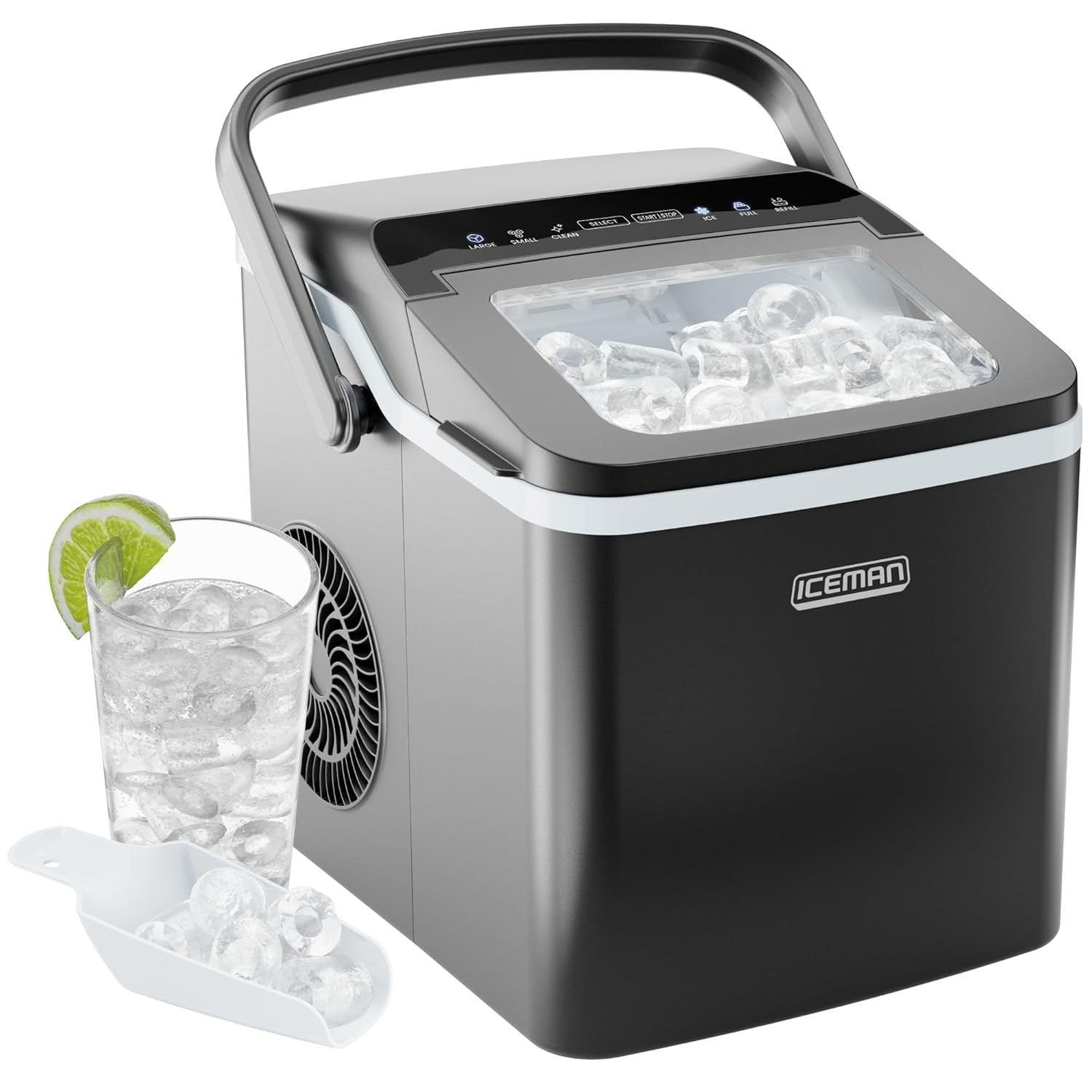 Fast Portable Ice Maker Machine - Dual Size Ice Cubes, Self-Clean, 9 Cubes/7min
